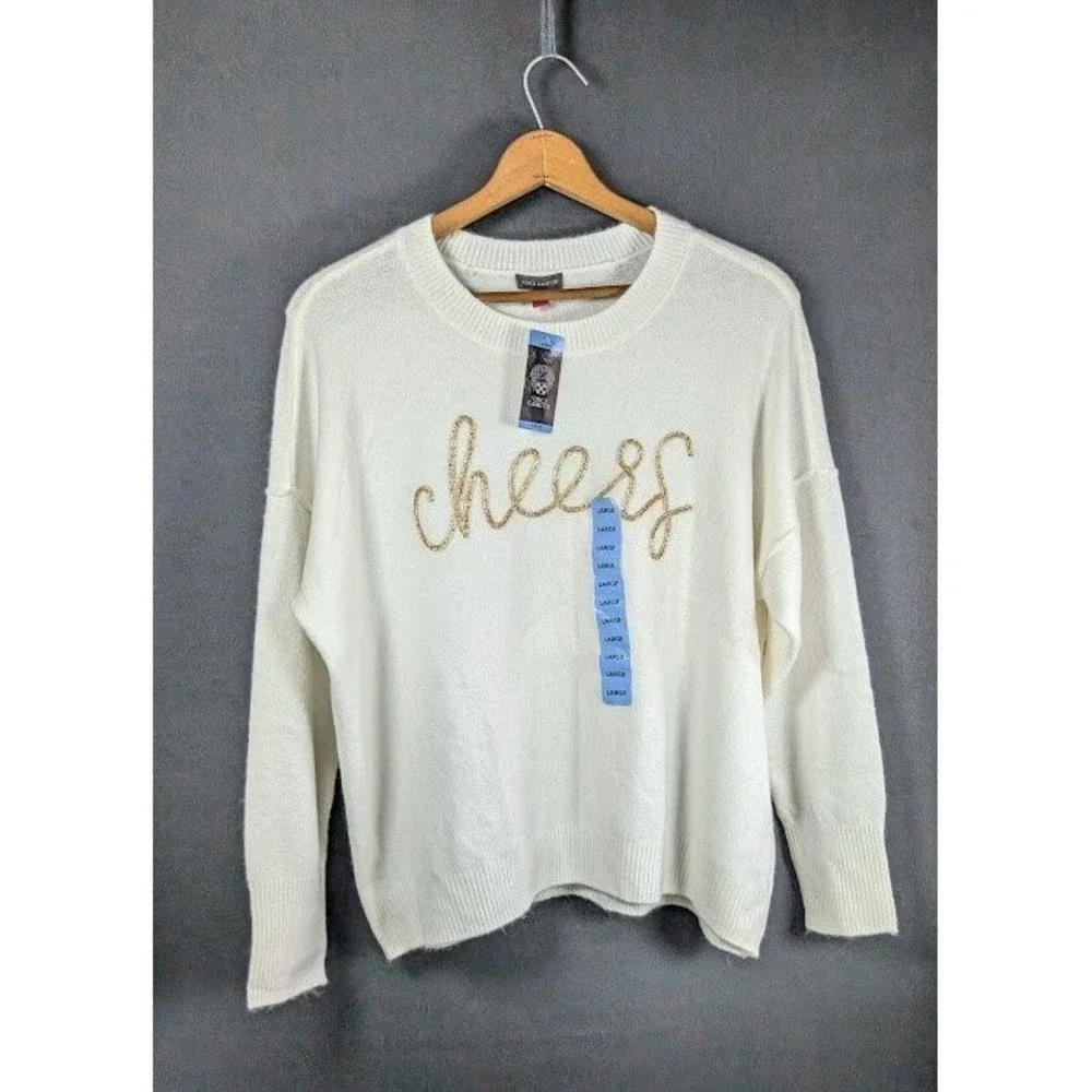 Vince Camuto Sweater Womens Size Large Cheers Holiday Beaded New Year's Soft NEW